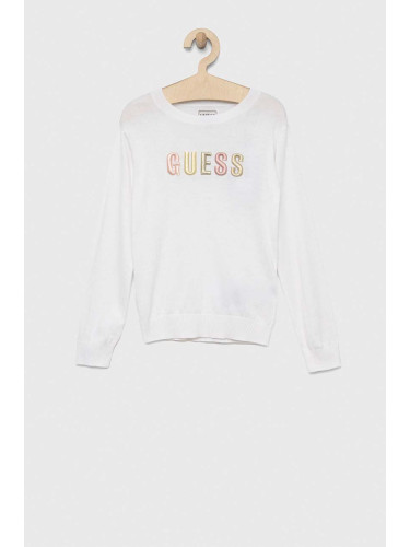 Детски пуловер Guess в бяло от лека материя