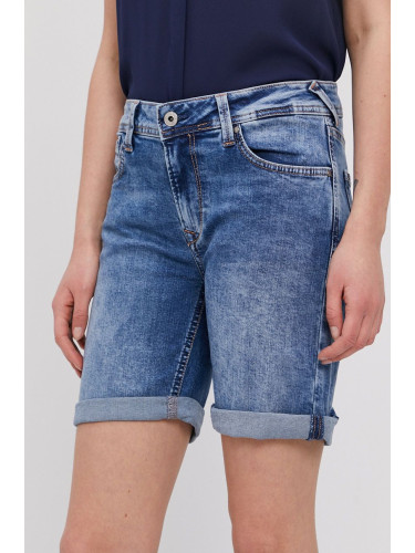 Дънкови Къс панталон Pepe Jeans дамски с изчистен дизайн със стандартна талия