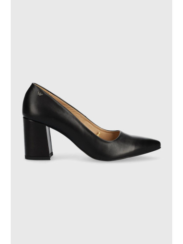 Кожени обувки с дебел ток Wojas в черно с висок ток