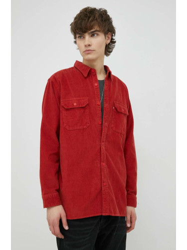 Джинсова риза Levi's мъжка в червено със свободна кройка с класическа яка