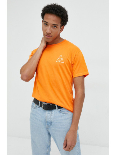 Памучна тениска HUF в оранжево с принт