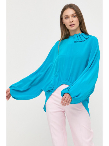 Копринена блуза Liviana Conti в синьо с изчистен дизайн