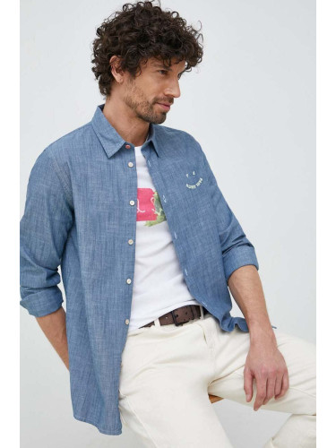 Памучна риза PS Paul Smith мъжка в синьо със стандартна кройка с класическа яка