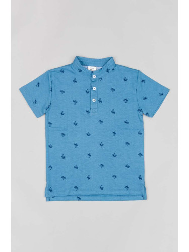 Детска памучна тениска с яка zippy в синьо с десен