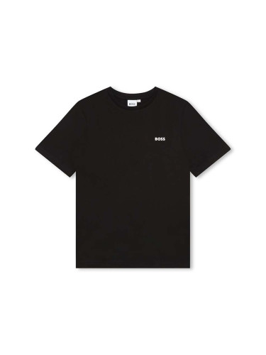 Детска памучна тениска BOSS в черно с изчистен дизайн