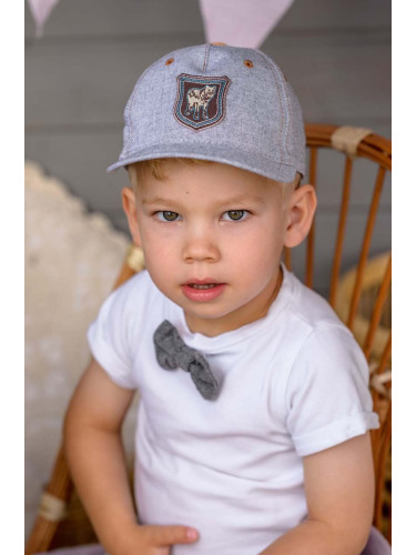 Детска памучна шапка Jamiks в сиво с апликация