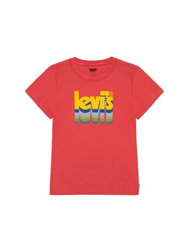 Детска памучна тениска Levi's в червено с принт