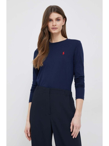 Памучна блуза с дълги ръкави Polo Ralph Lauren в тъмносиньо 211898699