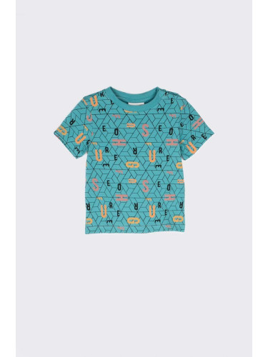 Детска памучна тениска Coccodrillo в тюркоазено с принт