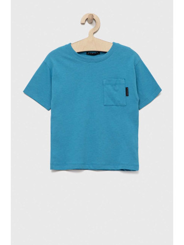 Детска памучна тениска Sisley в синьо с принт