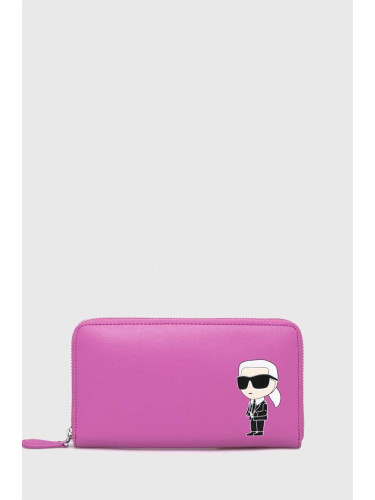 Кожен портфейл Karl Lagerfeld дамски в розово
