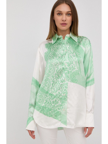 Риза Victoria Beckham дамска в зелено със свободна кройка с класическа яка