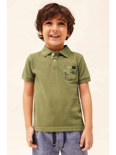 Детска тениска с яка Mayoral в зелено с десен