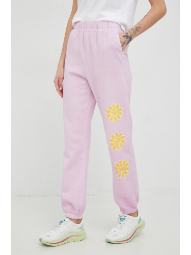 Памучен спортен панталон Billabong X SMILEY в лилаво с принт