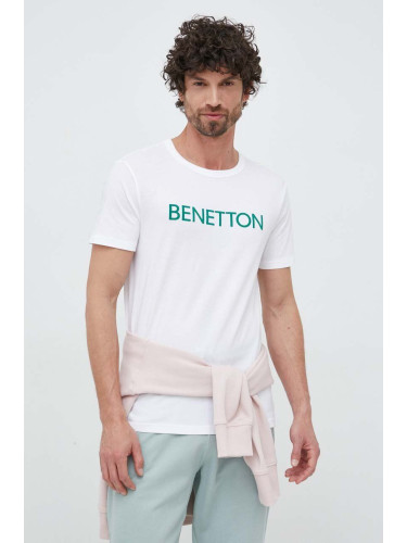 Памучна тениска United Colors of Benetton в бяло с принт