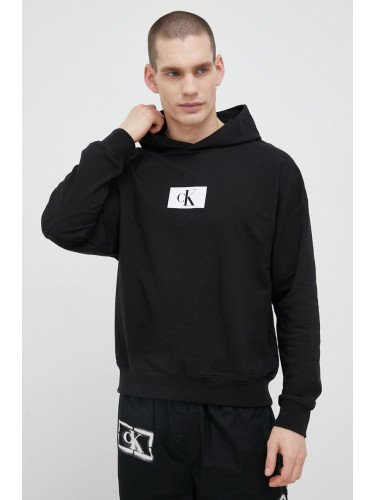Домашен суичър от памук Calvin Klein Underwear в черно с десен 000NM2416E