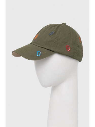 Памучна шапка с козирка Polo Ralph Lauren в зелено с апликация