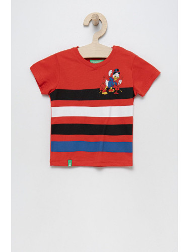Детска памучна тениска United Colors of Benetton в червено с принт