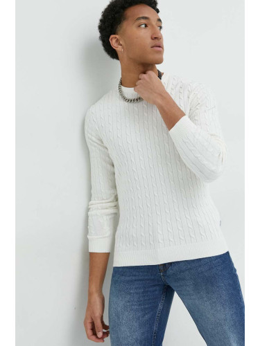 Памучен пуловер Jack & Jones мъжки в бяло от лека материя