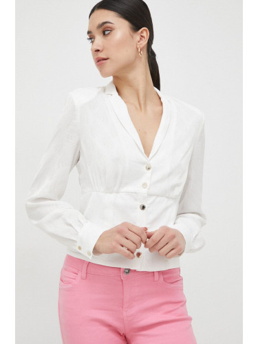 Риза Morgan дамска в бяло със стандартна кройка с класическа яка