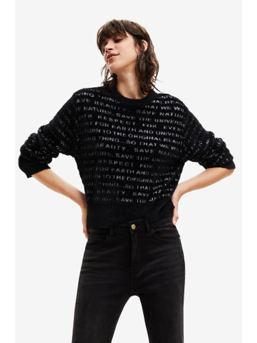 Пуловер Desigual дамски в черно от лека материя