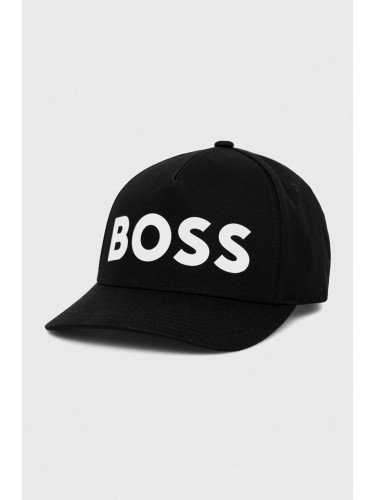 Памучна шапка с козирка BOSS в черно с изчистен дизайн