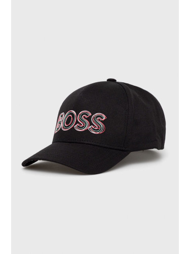 Памучна шапка BOSS Boss Athleisure в черно с принт