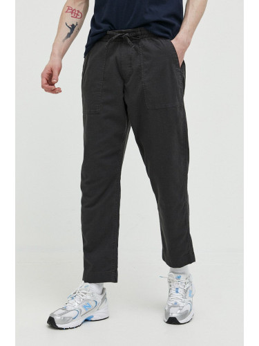 Панталон с лен Abercrombie & Fitch в сиво със стандартна кройка