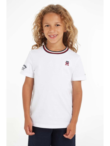 Детска памучна тениска Tommy Hilfiger в бяло с апликация
