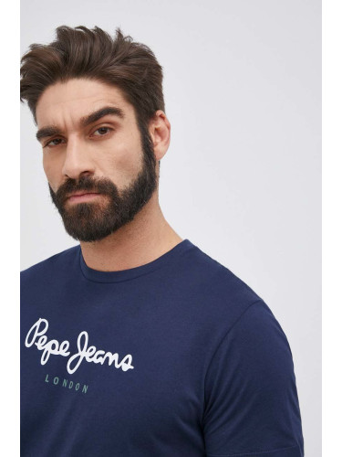 Памучна тениска Pepe Jeans Eggo в тъмносиньо с принт