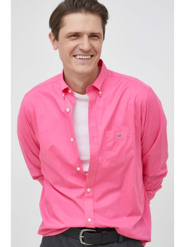 Памучна риза Gant мъжка в розово със стандартна кройка с яка с копче