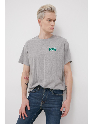 Памучна тениска Levi's в меланж на сиво