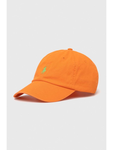 Памучна шапка с козирка Polo Ralph Lauren в оранжево с апликация 710667709