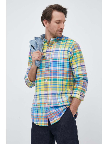 Памучна риза Polo Ralph Lauren мъжка със свободна кройка с права яка