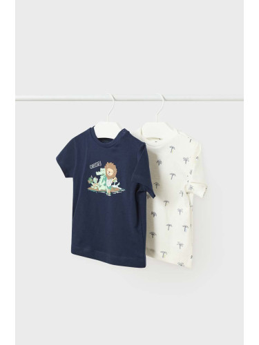 Бебешка памучна тениска Mayoral в тъмносиньо с десен