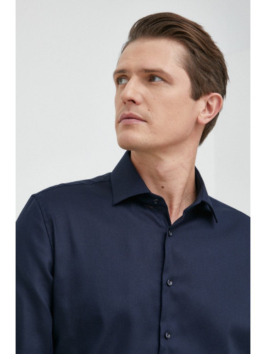 Памучна риза Seidensticker мъжка в тъмносиньо с кройка по тялото класическа яка 01.693650