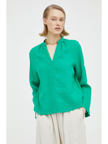 Ленена блуза Marc O'Polo в зелено с изчистен дизайн