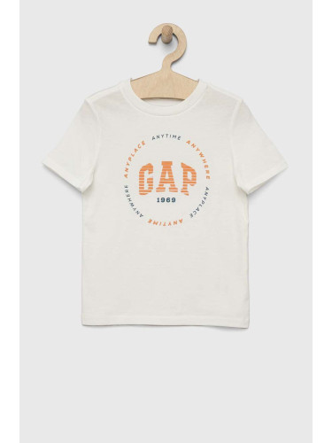 Детска памучна тениска GAP в бяло с апликация
