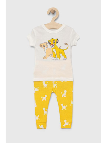 Детска памучна пижама GAP в жълто с десен