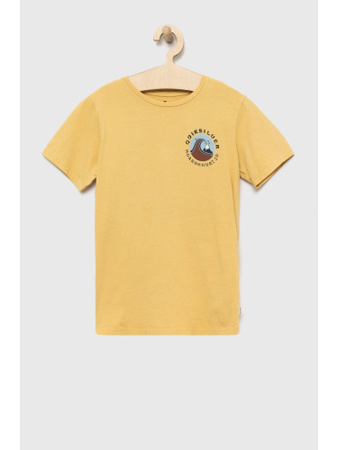 Детска памучна тениска Quiksilver в жълто с принт