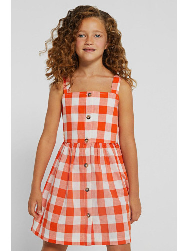 Детска памучна рокля Mayoral в оранжево къс модел разкроен модел
