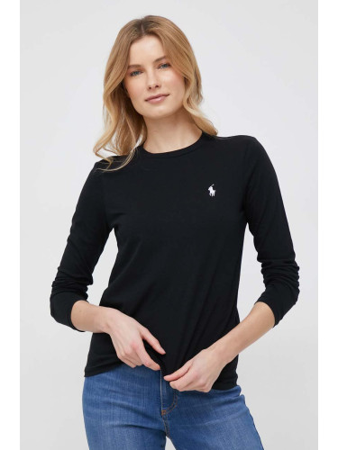Памучна блуза с дълги ръкави Polo Ralph Lauren в черно 211898699