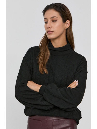 Пуловер Nissa дамски в черно от топла материя с ниско поло
