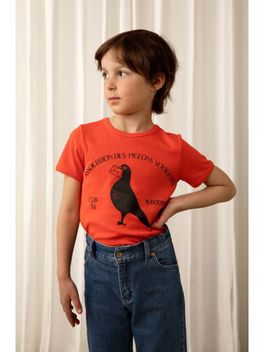 Детска памучна тениска Mini Rodini в червено с принт