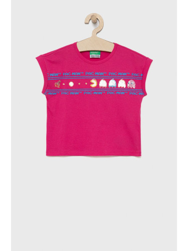 Детска памучна тениска United Colors of Benetton в розово