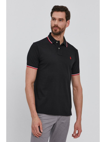 Тениска с яка Polo Ralph Lauren мъжка в черно с изчистен дизайн