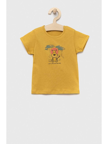 Бебешка памучна тениска United Colors of Benetton в жълто