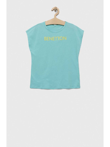 Детска памучна тениска United Colors of Benetton в тюркоазено