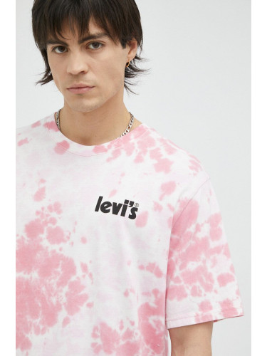 Памучна тениска Levi's в розово с десен