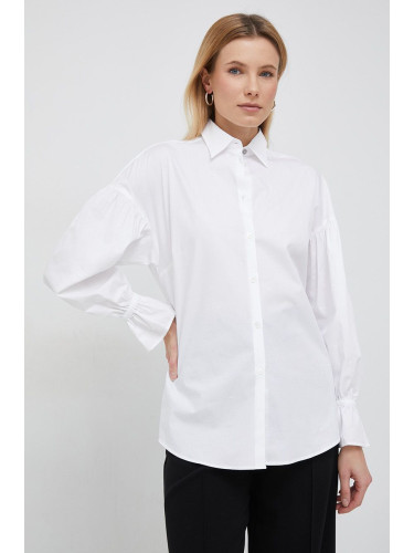 Риза PS Paul Smith дамска в бяло със свободна кройка с класическа яка